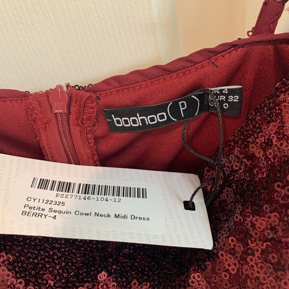 Petite Sequin Cowl Neck Midi Dress